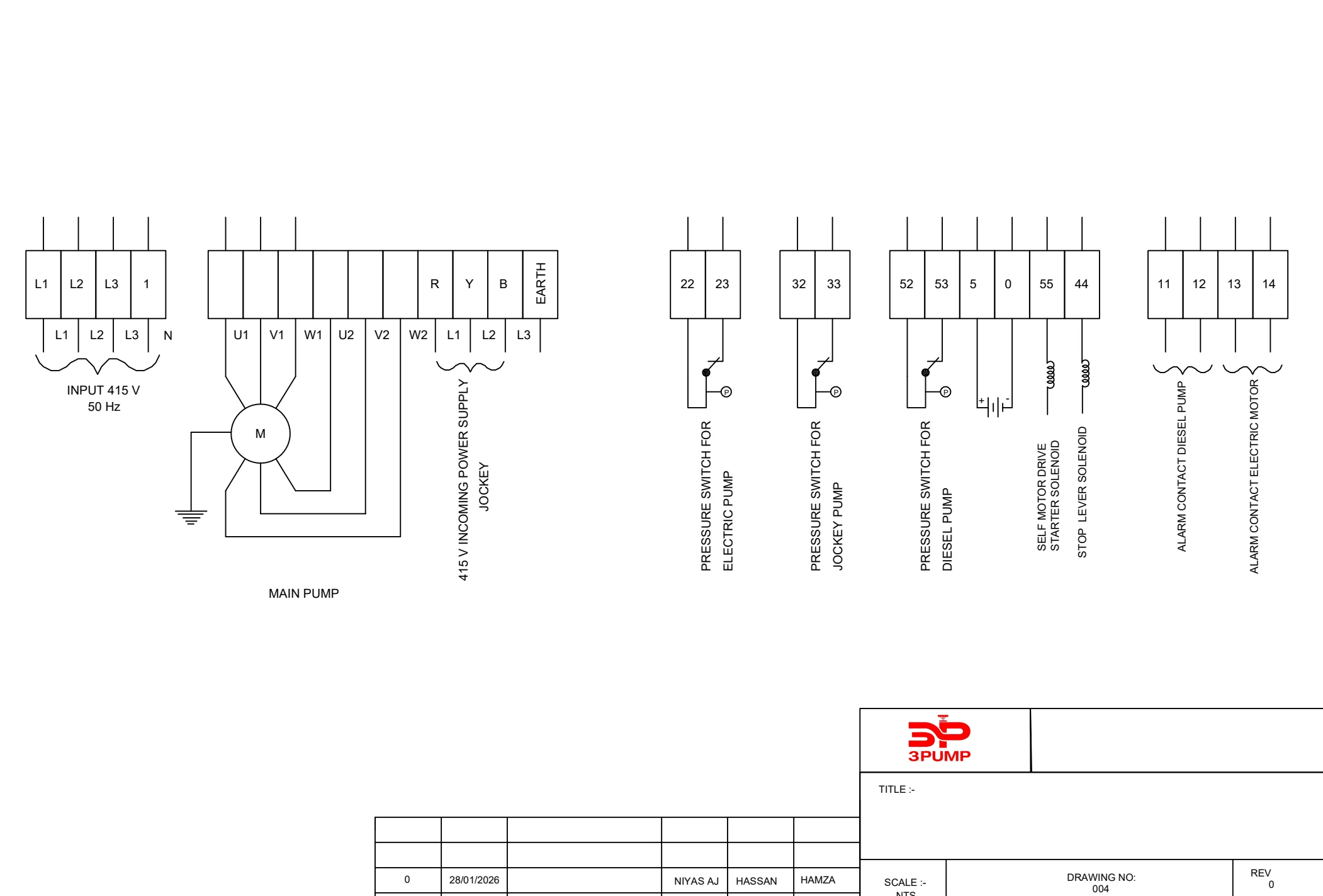 Field terminal and pressure switch wiring diagram.