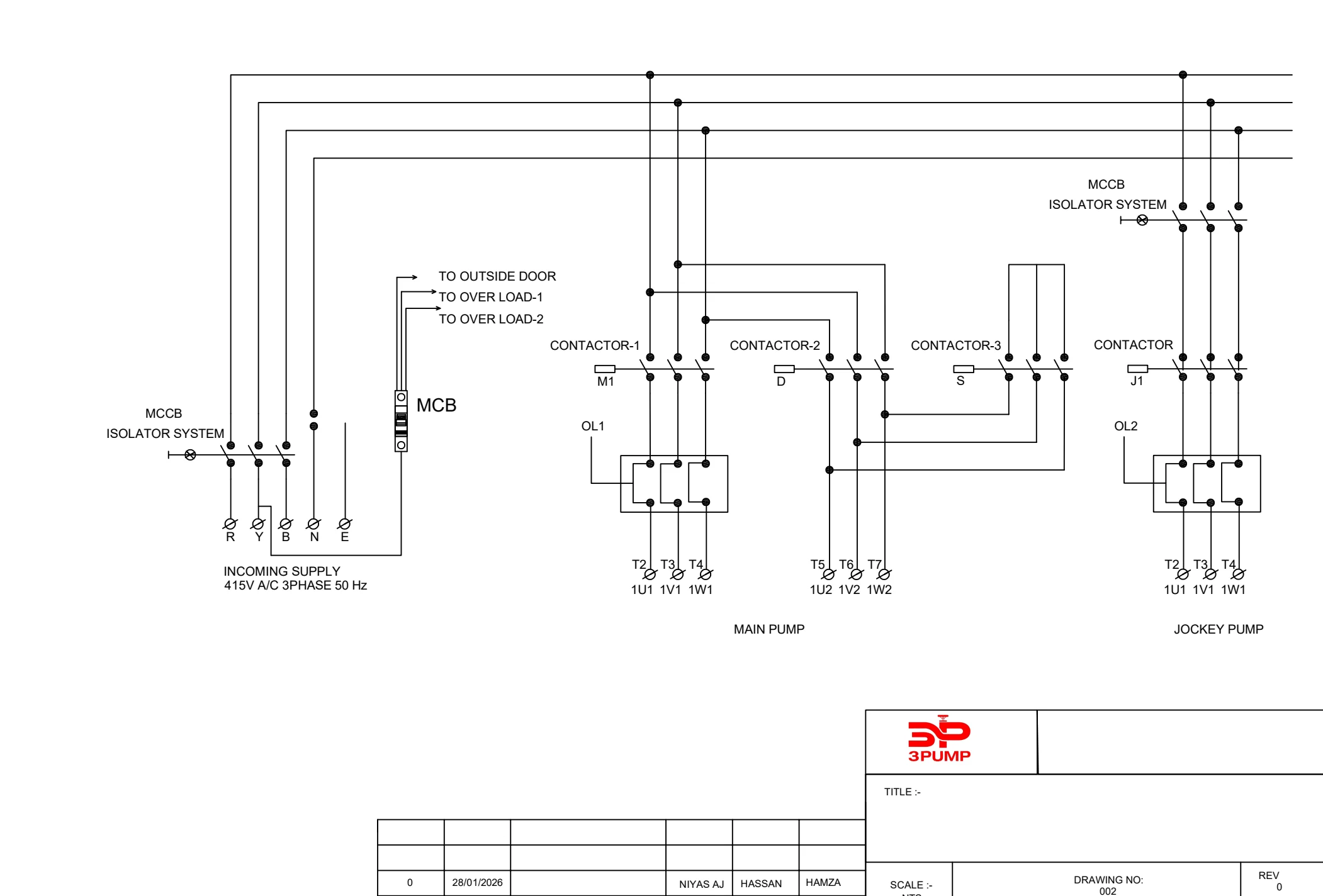 Main pump and jockey pump control wiring diagram.